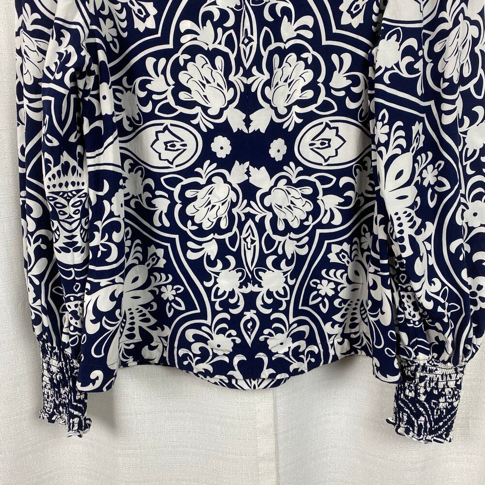 Boden Navy Blue Floral Paisley Long Sleeve Smocked Cuff Blouse Sz.6 NWT - Picture 14 of 16